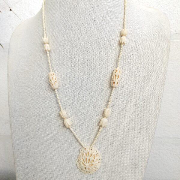 Vintage Hand Made Engraved Bone Necklace 24"