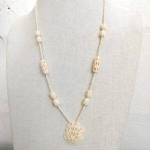 Vintage Hand Made Engraved Bone Necklace 24"