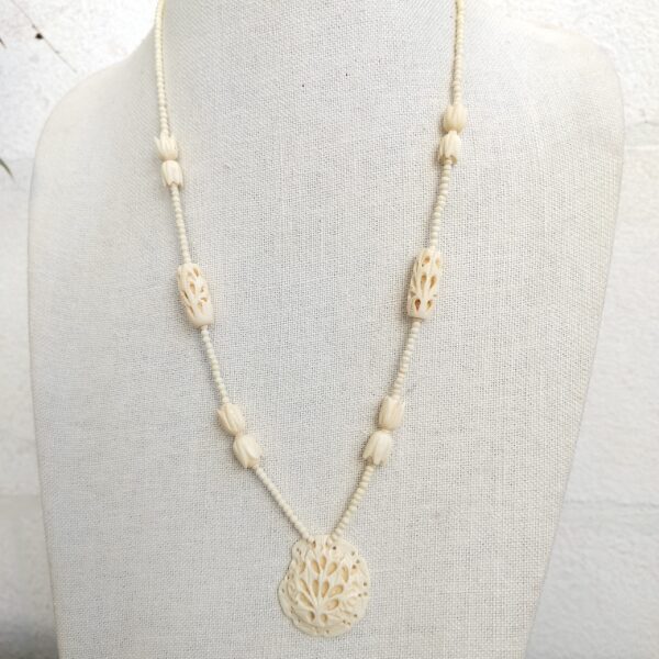 Vintage Hand Made Engraved Bone Necklace 24"