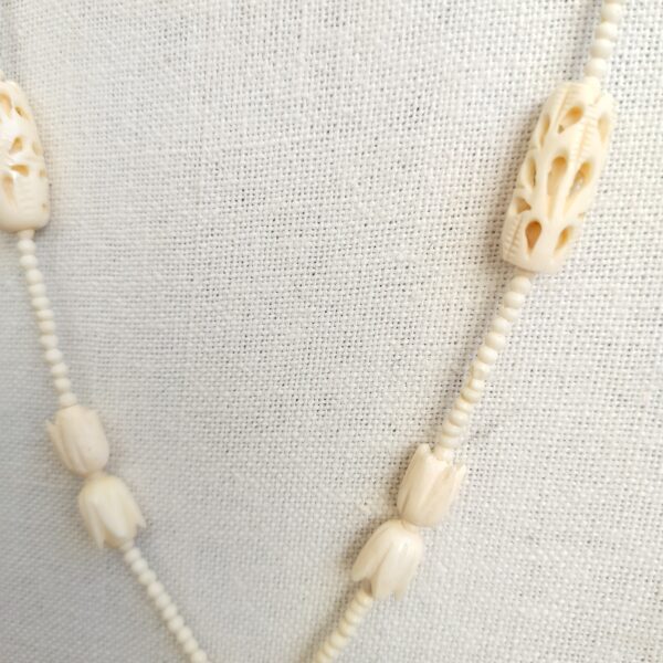 Vintage Hand Made Engraved Bone Necklace 24" - Image 9