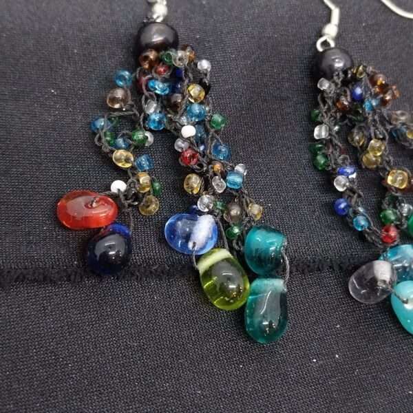 Beautiful Colorful Glass Beads Earings, Hand Made Vintage 2.7" - Image 2