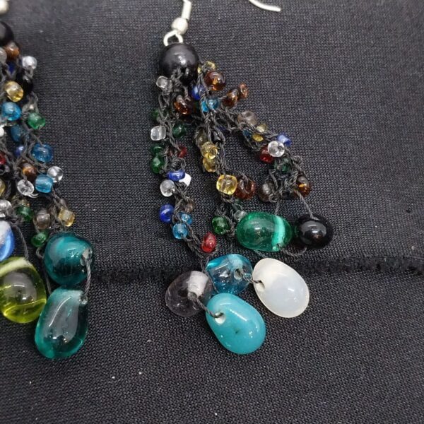 Beautiful Colorful Glass Beads Earings, Hand Made Vintage 2.7" - Image 3