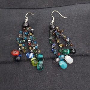 Beautiful Colorful Glass Beads Earings, Hand Made Vintage 2.7"
