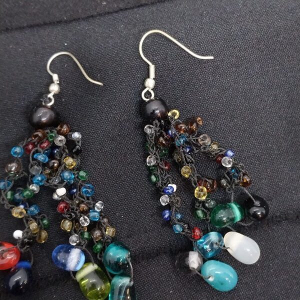Beautiful Colorful Glass Beads Earings, Hand Made Vintage 2.7" - Image 4