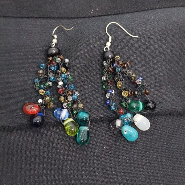 Beautiful Colorful Glass Beads Earings, Hand Made Vintage 2.7"