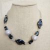 Faux white pearl with black stone handmade necklace 17in