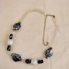 Faux white pearl with black stone handmade necklace 17in - Image 4