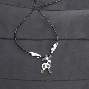 Hand Made African Made Animal Pendant Necklace Black White Beaded Nice