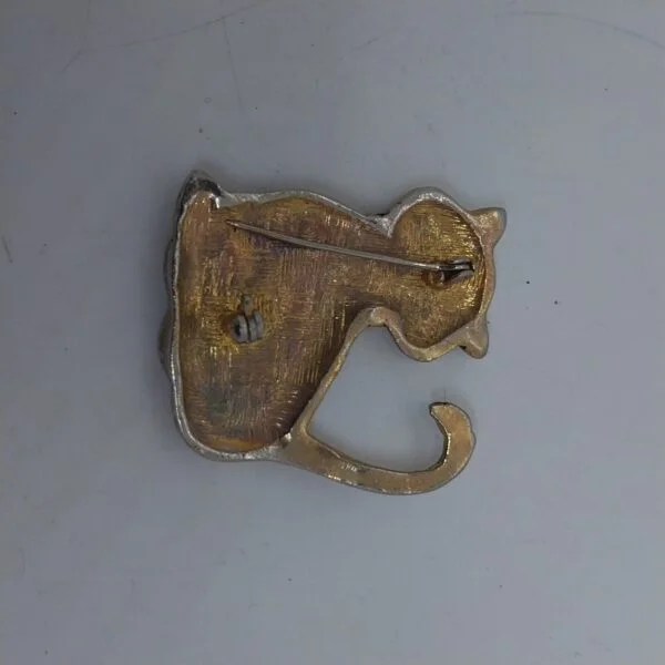 Vintage Large Cat Brooch Smiling, Kitten, Gold Tone 1.5 by 1.2" - Image 3