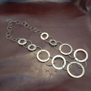 Vintage Retro round Circles Glden Tone Metal Necklace 30" long