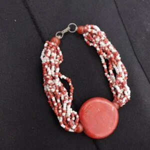 Vintage beaded Red Bead Bracelet /white and red