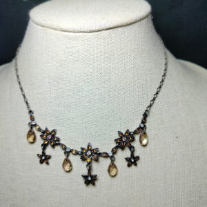 vintage Nina Ricci orange and clear crystal necklace 11in.