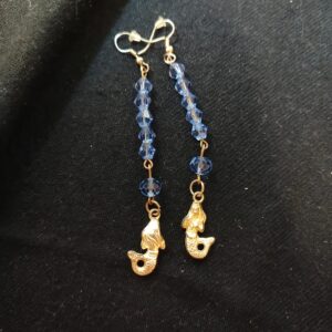 A blue beads with mermaid pendant earrings