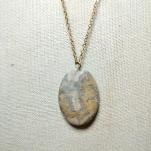 Sea Sediment Jasper Stone Pendant gold tone chain necklace