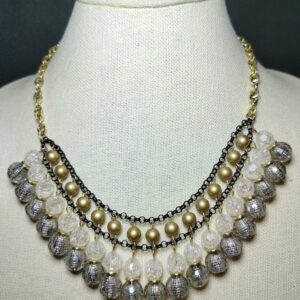 New York & Co. Sparkly Gray Clear Dangle Bead Bib Princess Necklace Gold Tone