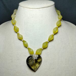 signed CH yellow beads with heart shape pendant necklace