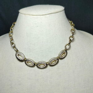 Signed M oval link pendant gold tone necklace