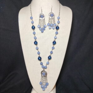 A set of blue beads necklace and earrings