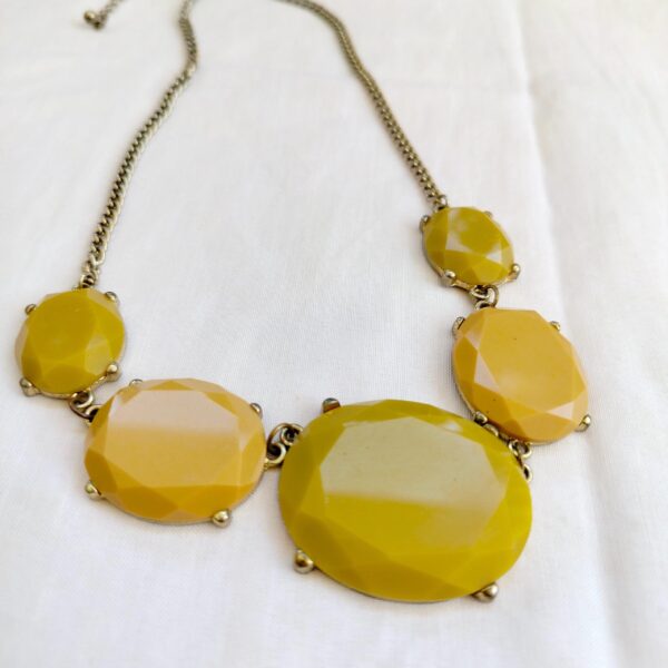 Vintage Mustard Yellow acrylic bead gold tone chain Necklace - Image 2