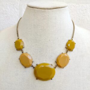 Vintage Mustard Yellow acrylic bead gold tone chain Necklace