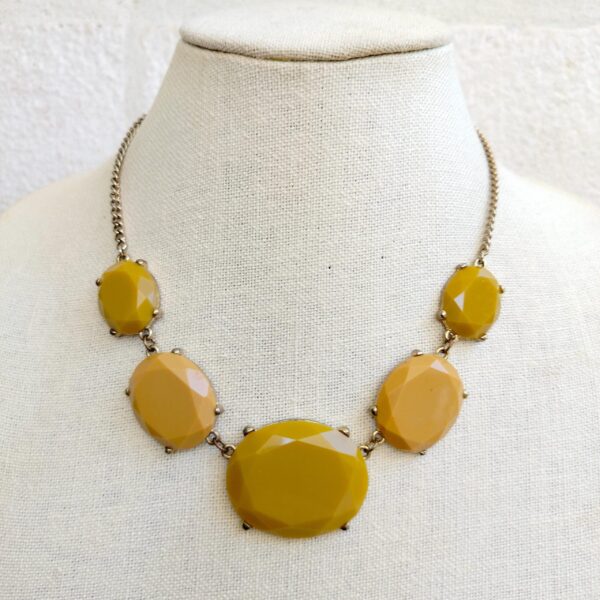 Vintage Mustard Yellow acrylic bead gold tone chain Necklace