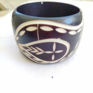 Vintage bohemian carved celluloid brown and white wide Bangle Bracelet
