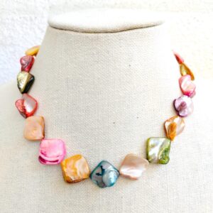 Boho Chic Colorful Mix of Mother of Pearl Shell chunky Necklace