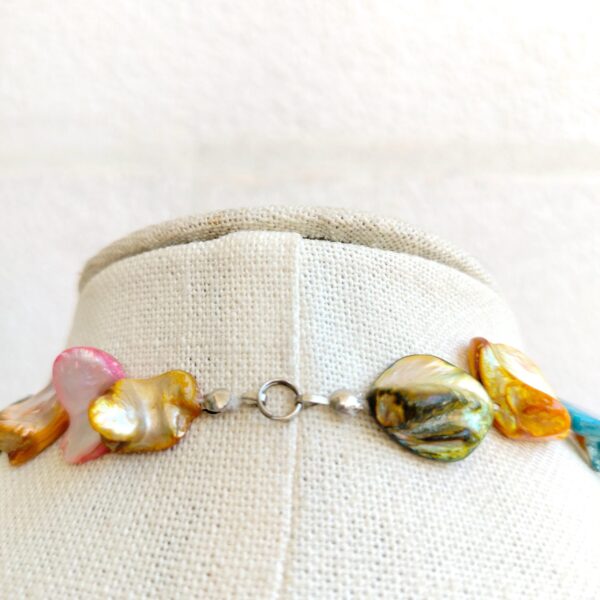 Boho Chic Colorful Mix of Mother of Pearl Shell chunky Necklace - Image 2