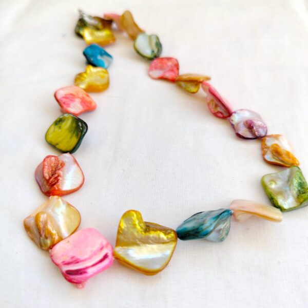 Boho Chic Colorful Mix of Mother of Pearl Shell chunky Necklace - Image 3