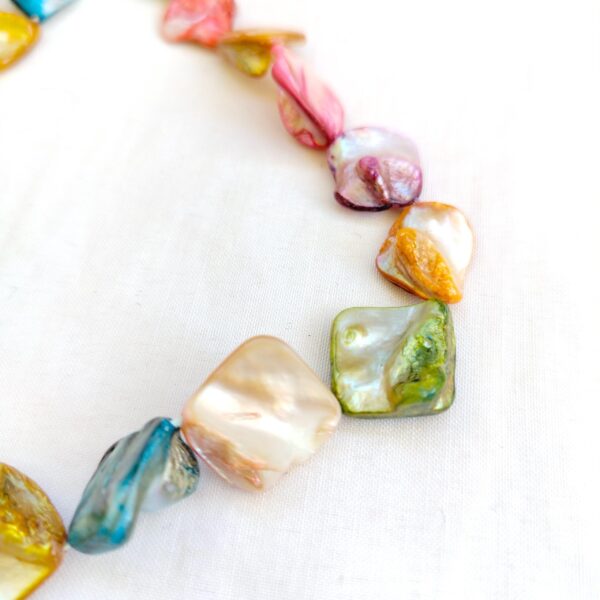 Boho Chic Colorful Mix of Mother of Pearl Shell chunky Necklace - Image 4