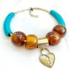 Stunning Signed Stradivarius amber tone bead heart charm chunky necklace - Image 5
