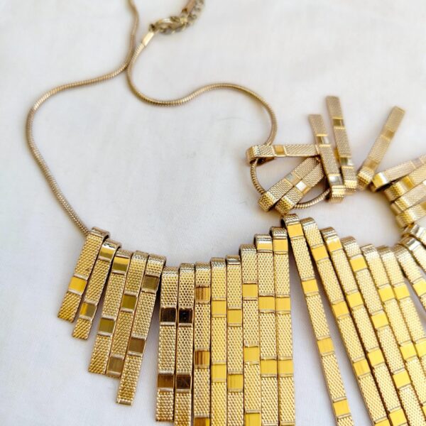 Gold tone Metal Bib Choker Necklace Cleopatra Stick Fashion Statement Texture Jewelry - Image 6
