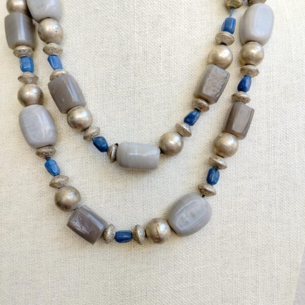 Vintage grey and blue ceramic bead signed Parfois multi layers necklace