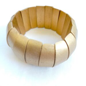 Vintage Bohemian hand made gold tone wooden elastic bracelet