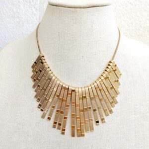 Gold tone Metal Bib Choker Necklace Cleopatra Stick Fashion Statement Texture Jewelry