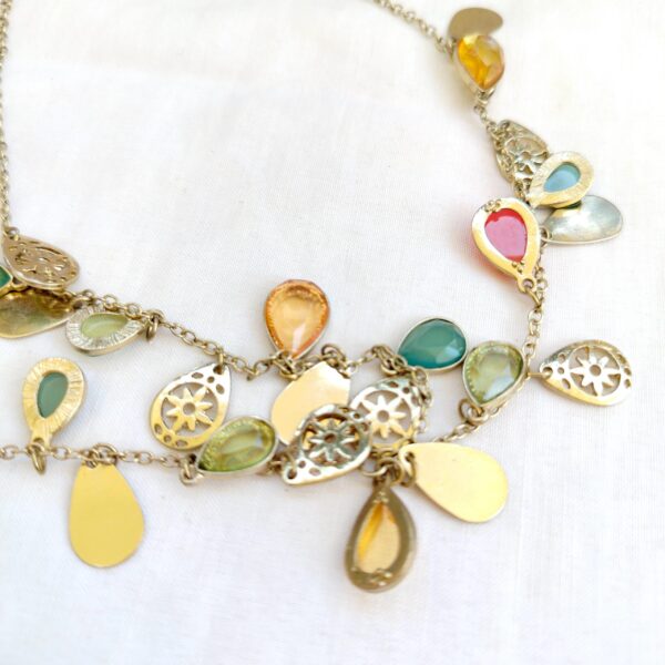 Elegant multi color teardrop gem stones gold tone necklace - Image 4