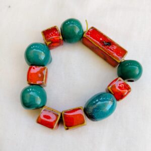 Beautiful boho orange and turquoise ceramic bead elastic handmade bracelet