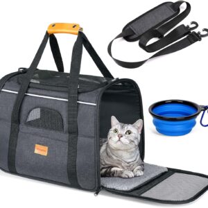 Morpilot Cat Carrier Soft - Portable Pet Carrier for Small or Medium Cats, Dogs and Puppy up to 14lbs, Airline Approved Dog Carrier with Safety Buckle and Foldable Bowl - 17 x 11 x 12 Inch (Dark Gray)  Pet Supplies