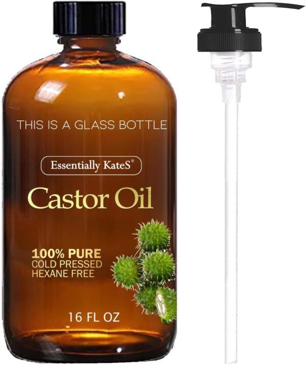 Essentially KateS Castor Oil 16 Fl Oz (Glass Bottle) - Original Unrefined - A Huge Glass Bottle with a Pump - 100% Pure and Natural, Cold Pressed, and Hexane-Free - Hair and Body  Beauty & Personal Care - Image 7