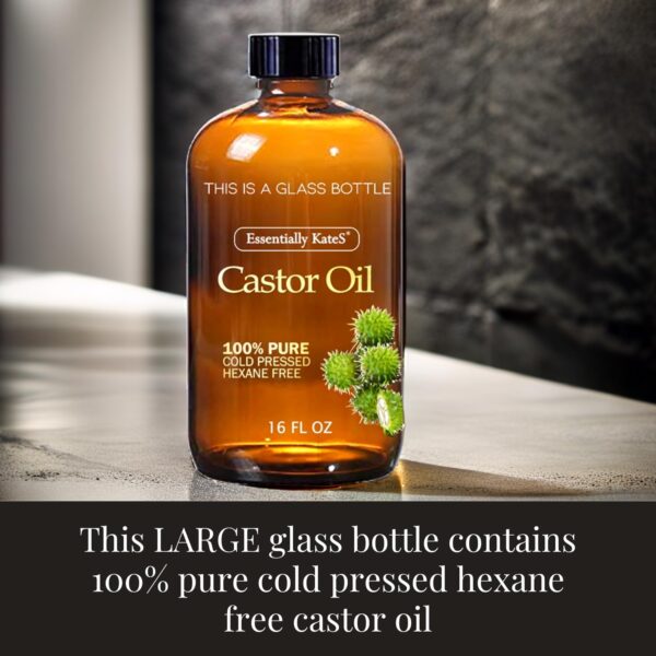 Essentially KateS Castor Oil 16 Fl Oz (Glass Bottle) - Original Unrefined - A Huge Glass Bottle with a Pump - 100% Pure and Natural, Cold Pressed, and Hexane-Free - Hair and Body  Beauty & Personal Care - Image 3