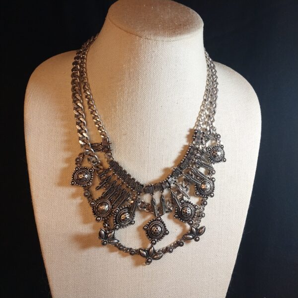 Vintage Boho Statement Metal Necklace – Antique Silver Finish