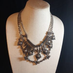 Vintage Boho Statement Metal Necklace – Antique Silver Finish