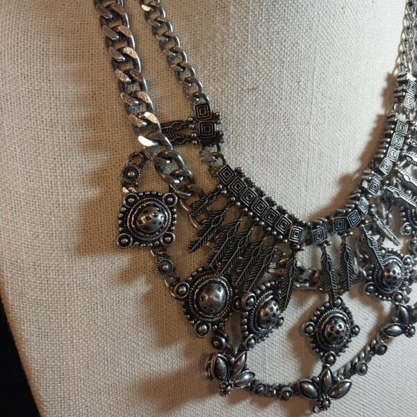 Vintage Boho Statement Metal Necklace – Antique Silver Finish - Image 2