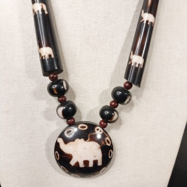 Handcrafted Tribal Elephant Necklace – Bone & Bead Design - Image 2