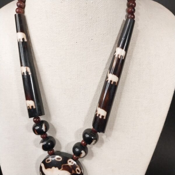 Handcrafted Tribal Elephant Necklace – Bone & Bead Design - Image 4