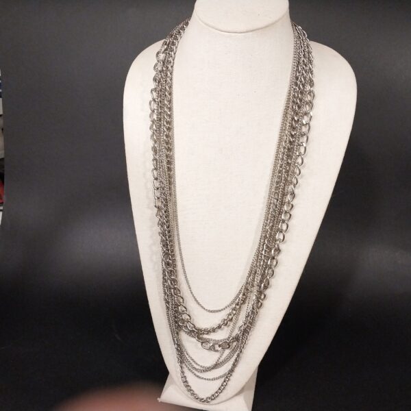 Multi-Layered Silver-Tone Chain Statement Necklace - Image 2