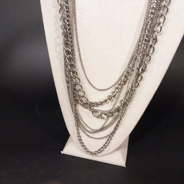 Multi-Layered Silver-Tone Chain Statement Necklace - Image 3