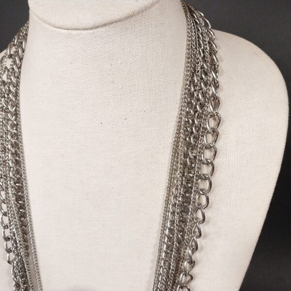 Multi-Layered Silver-Tone Chain Statement Necklace - Image 4