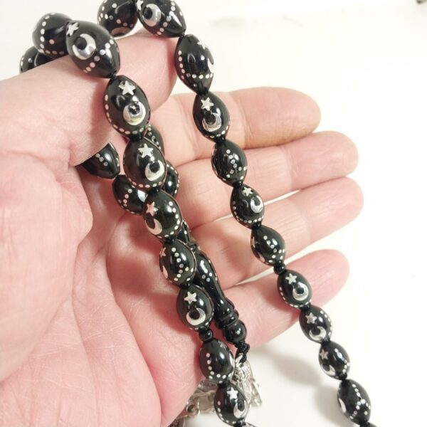 Black Kuka Beads with Moon & Star Detailingمسبحة كوك مع نجمه وهلال