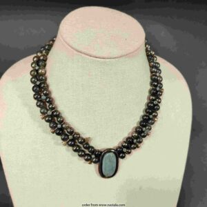 Handcrafted Black Beaded Necklace with Bamboo-Style Accents